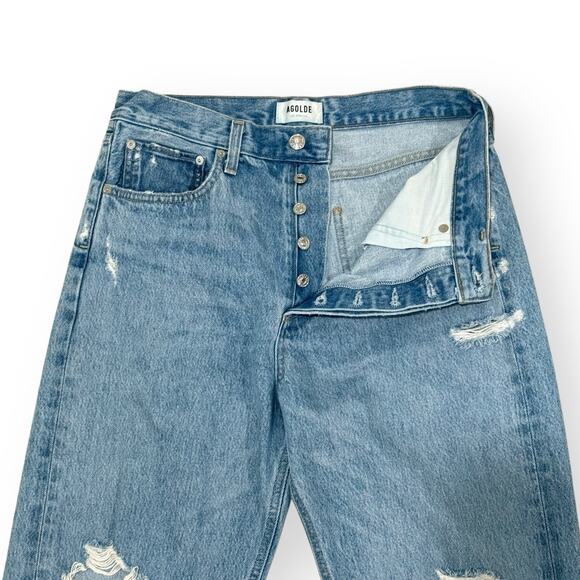 Agolde Light Blue Distressed Straight Leg Jeans - Picture 4 of 15